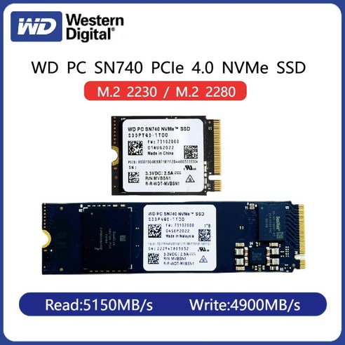 하드 NVME 노트북SSD 외장SSD 웨스턴 디지털 PC SN740 NVMe SSD 서피스 프로 X 노트북 3 스팀 데크용 M2 22302280 PCIe40 x 4 2 1 512G, 없음, 5.M2 2280 2