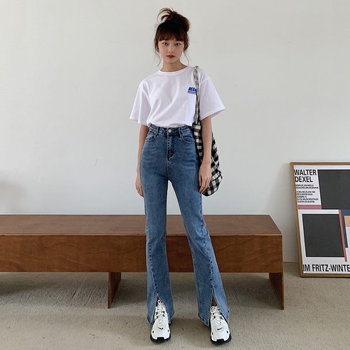KORELAN 하이웨스트 블랙 트임 청바지