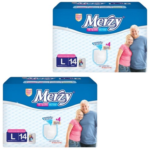 머지 Merzy 언더웨어 성인용 팬티기저귀, 2개, 14개입, 대형
