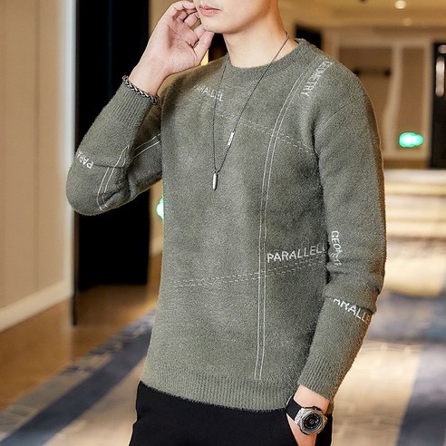 겨울 새로운 스웨터 남자 청소년 라운드 넥 컬러 매칭 캐주얼 셔츠 패션 남자 스웨터