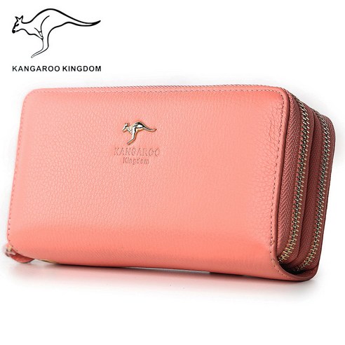 kangaroo kingdom women genuine leather wallet long double zipper purse