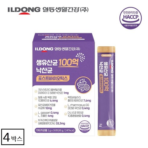 일동생활건강 생유산균 100억 낙산균 포스트바이오틱스 2g 30포, 4개, 30회분