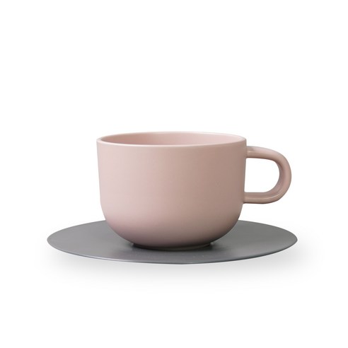 보울보울 볼볼홈파티 커피잔 350ml + 소서, 파우더핑크(커피잔), 차콜그레이(소서), 1세트