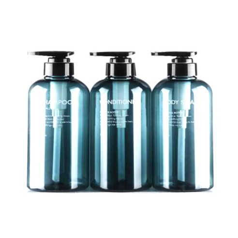 3Pcs 비누 디스펜서 병 욕실 샴푸 대용량 프레스 유형 로션 바디 빈 세트 500ML A, 파란색