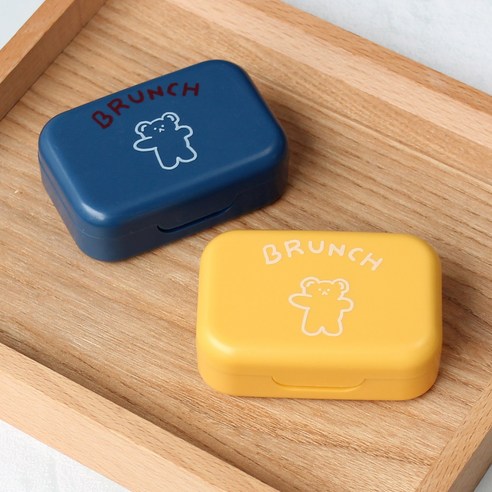 브런치 곰 거울 렌즈케이스 귀여운 캐릭터 렌즈통 2개, 네이비옐로, 4개