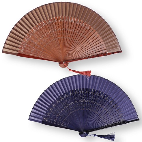 도담 고급 타공 빗살 부채 4개 세트 – 갈색 쥘부채