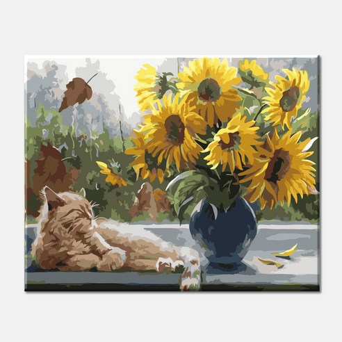 모모픽스페인팅 DIY명화그리기 40x50cm, I13 해바라기 옆 고양이, 1개