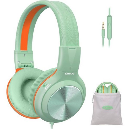 SIMOLIO 하이엔드 헤드폰 헤드셋 시오 코드 학교 여행용 유선 85dB/94dB/104, Green_1 Pack