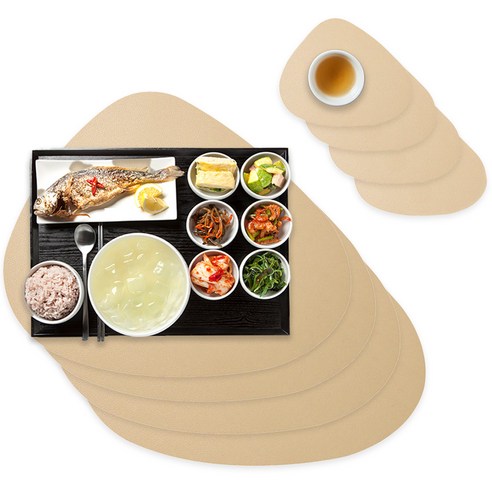 리에르 조약돌 식탁매트 + 티코스터 세트 4P, 화이트베이지