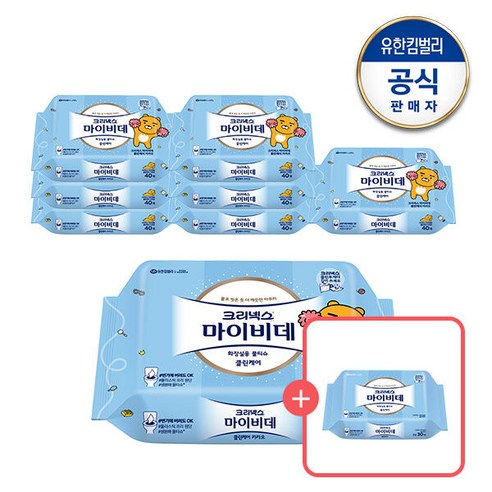 크리넥스 마이비데 클린케어 카카오 40매x8팩+마이비데견본30매(랜덤), 크리넥스 마이비데 클린케어 카카오 40매 8팩
