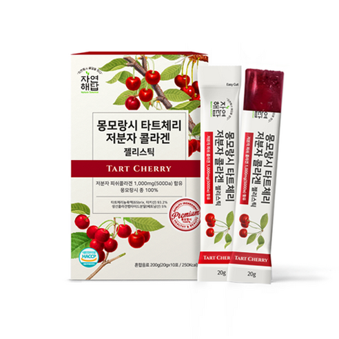 몽모랑시 타트체리 저분자 피쉬콜라겐 펩타이드 젤리스틱 먹는 어류 어린 자연해답, 200g x 6박스, 6박스(20g x 60포)(선물박스)