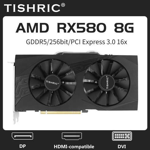 라데온그래픽카드 데스크탑 컴퓨터 게임용 채굴 그래픽 카드 RX 580 8G 비디오 카드 AMD Radeon GDDR5 RX580 8GB 2048sp 51risc 256 비트 PCIE X16 3, 1.rx 580 8g Best Top5