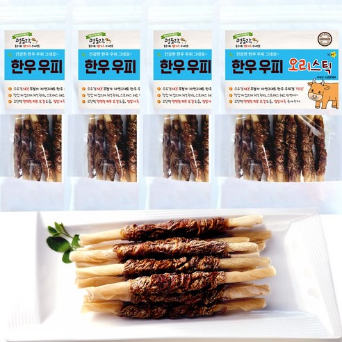 멍도락 국내산 강아지수제간식 영양만점 고급원재료 안심제조, 한우우피 오리스틱, 90g, 4개