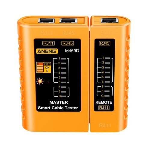네트워크용 이더넷 케이블 테스터 네트워크 테스트 도구 Cat5 Cat5E Cat6, 노란색, 103x97mm, ABS