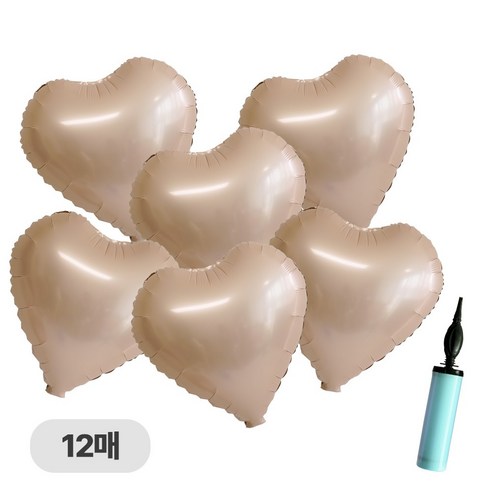 디어플레이스 하트 은박 풍선 세트 35cm, 크림 펄 하트_02 핑크베이지, 12매