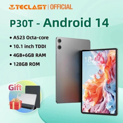 Teclast P30T 안드로이드 14 태블릿 10.1 인치 인셀 완전 적층 A523 8 코어 4GB + 6GB RAM 128GB 와, 01 WHITE