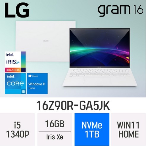 LG전자 그램16 16Z90R-GA5JK, WIN11 Home, 16GB, 1TB, W