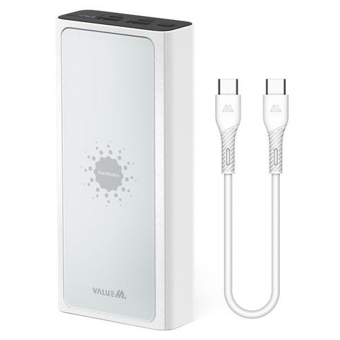 파워뱅크 밸류엠 고속 무선충전 PD 보조배터리 22.5W 20000mAh C to C 0.2M 케이블 + 흡착패드 세트, 화이트, VM-PA20APQ15W Best Top5