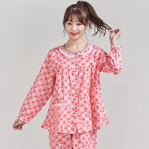 이라인 국산 모모캣 순면 잠옷