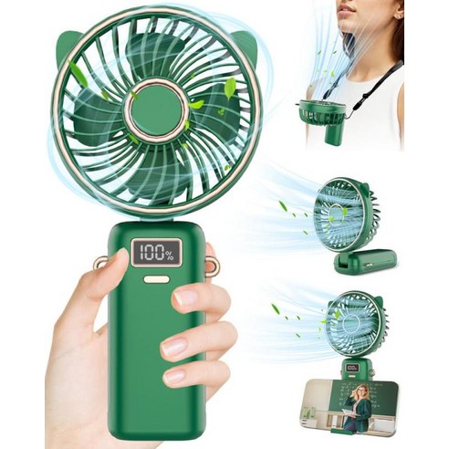 DUOLZ Handheld Fan purpel USB C Rechargeable Battery Operated, Green