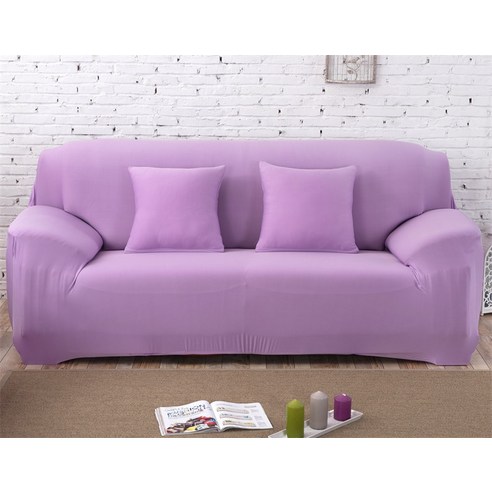 [XIG] Housmife 단색 소파 커버 거실 소파 커버 코너 소파 커버 Slipcover Chair Protector 1/2/3/4 인승, 1Pc 145-185Cm, 라이트 퍼플