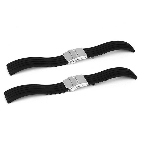2 PCS 블랙 방수 스트라이프 패턴 실리콘 시계 밴드 스트랩 24mm 및 20mm