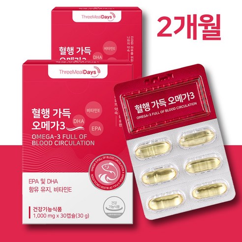 오메가3  한미생활건강 혈행 가득 오메가3 1000mg 30캡슐 1개월분 혈관 안구건조 기억력개선, 30정, 6박스