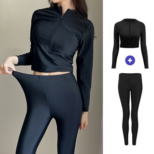 이너소울 여성 집업 래쉬가드 래시가드 워터레깅스 세트, 2XL, 블랙