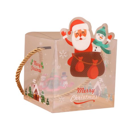 휴대용 선물 상자 과자 광장 Christams 컨테이너 크리 에이 티브 눈송이 파삭 파삭 한 케이크 쿠키 상자 선물 산타, 눈사람, 9.5x9.5x9.5cm., PVC.