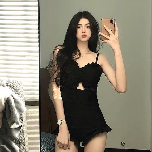 PCTN 슬림 원피스 수영복 섹시수영복 체형커버 수영복, PCTN 블랙