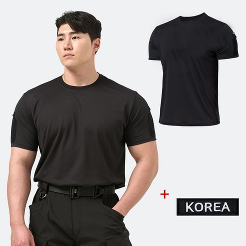 아머 전술 반팔 라운드 티셔츠 + 코리아 패치 - 밀리터리 군용 경호 가드 보안 스태프 안전 코리아 택티컬