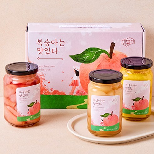 [미요미] 복숭아는 맛있다 햇 복숭아 병조림 : 핑크백도, 3개, 490g