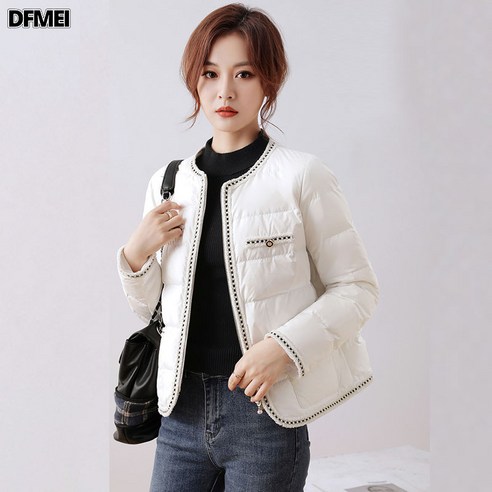 DFMEI 추동 새 작은 키 얇고 슬림해 보이는 패션 숏 노카라 패딩 코트 상의