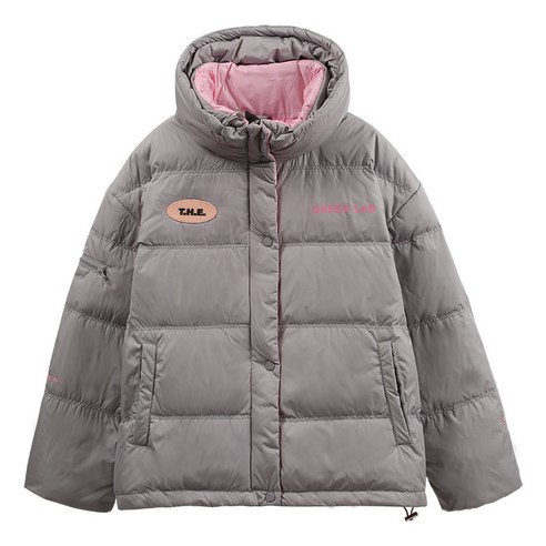 유행 새로운 대비 컬러 스탠드 칼라 자켓 여성 짧은 두꺼운 느슨한 겨울 인쇄 코트