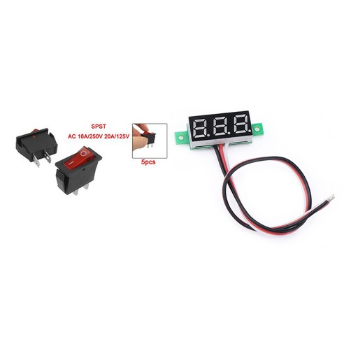 AFBEST 5 pcs 2 핀 spst 레드 네온 라이트 온/오프 로커 스위치 ac 16a/250 v 20a/125 및 1 led 패널 디스플레이 디지털 소형 0.36 인치 dc 0-100 12 자동차 배터리 모니터 전압 측정기, 레드 블랙