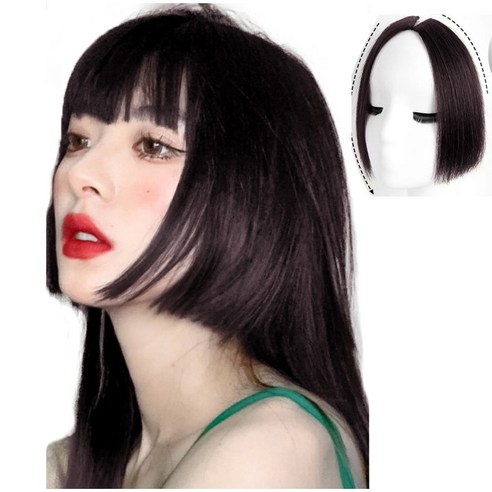 가발위드 레이어드 히메컷 앞머리 탑커버 사이드 옆머리 부분 가발, 옆머리 초콜릿브라운, 1개