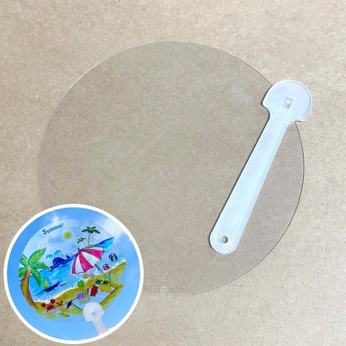 오렌지몰 여름 투명 부채 만들기 키트 여름 과일 바다 물고기 스티커 누름꽃 압화 10인세트, 10개, 투명 모양 부채 - 원형