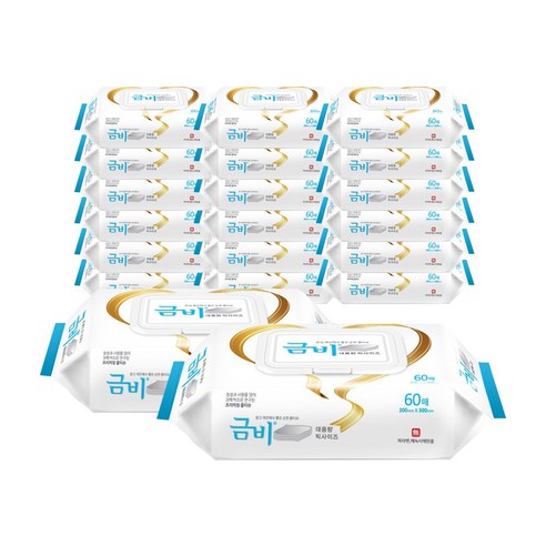 금비 플레인 환자용/청소용 대형 물티슈 캡형 60매, 60매입, 20개 금비라운드형