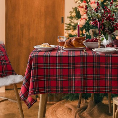 은꽃밴드 크리스마스 체크 테이블보 식탁보 그린 레드 사이즈 7종, 2인(60*90cm)