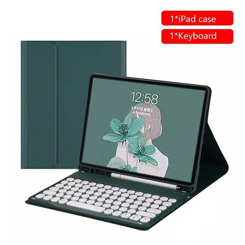 [시요] IPad Air 4 10.9 용 Bluetooth 호환 키보드 마우스 세트 iPad 10.2 2019 Air 3 2 1 Pro 11 2020 10.5 9.7 2018, dark green, 옵션1, 옵션1