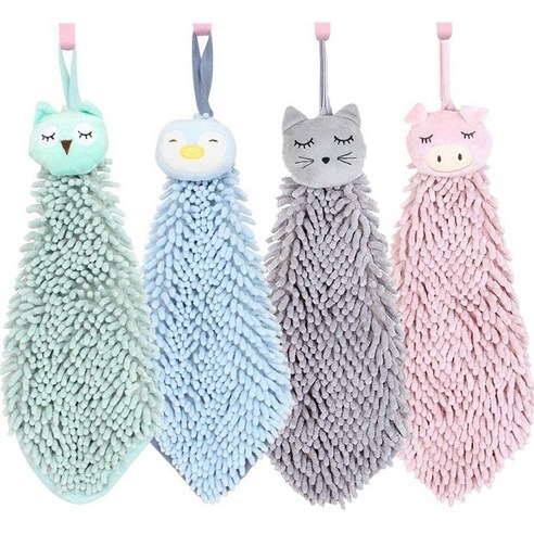 4 팩 귀여운 chenille 소프트 매달려 손 타월 재미있는 동물 흡수성 두꺼운 부엌 & 욕실 타월, 하나, 보여진 바와 같이