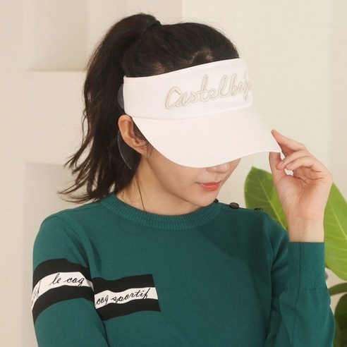 까스텔바작 여성 골프 쉬폰 리본 썬캡 챙넓은 레터링 자수 썬바이저 CW702, CW702 썬캡 화이트