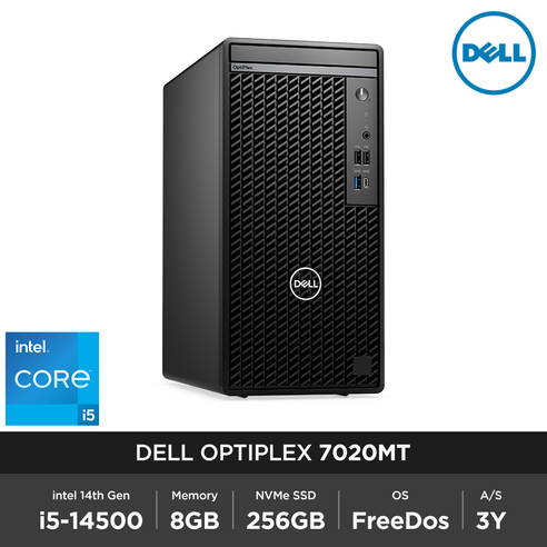 DELL 옵티플렉스 7020MT i5-14500 8GB 256GB FreeDOS 워런티 3년 사무용 주식 업무용 데스크탑, D32M, Free DOS, 블랙