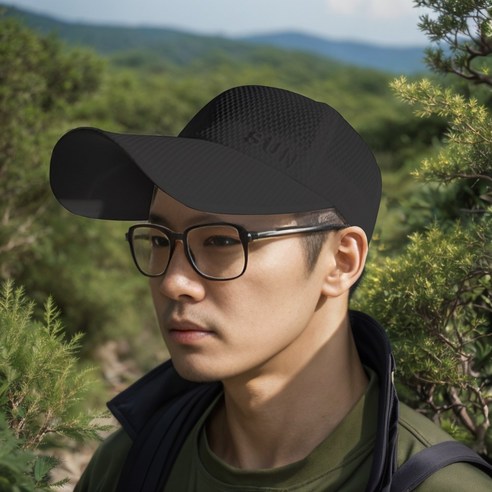 긴챙 썬 메쉬모자 대두모자 골프 러닝 마라톤 메쉬캡 모자 11cm 롱챙모자 소두효과, 블랙, 1개