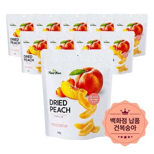 [백화점입점] 태국 복숭아 말랭이 건복숭아 말린 건조 과일 황도 복숭아칩 탄탄복숭아, 70g, 10개