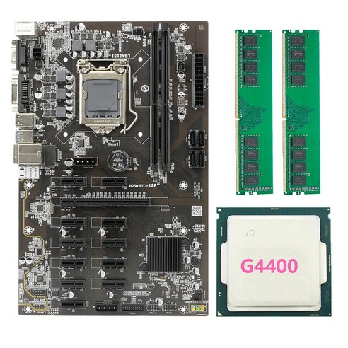 노 브랜드 BTC-B250 마이닝 마더보드는 12 GPU LGA1151 + G4400 CPU 2XDDR4 4G 2666MHZ 메모리 스틱을 지원합니다., 없이, 마더보드