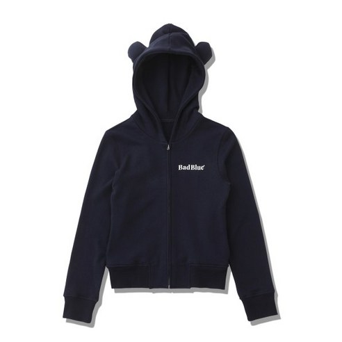 배드블루 Bear Ear Zipup Crop Hoodie Navy