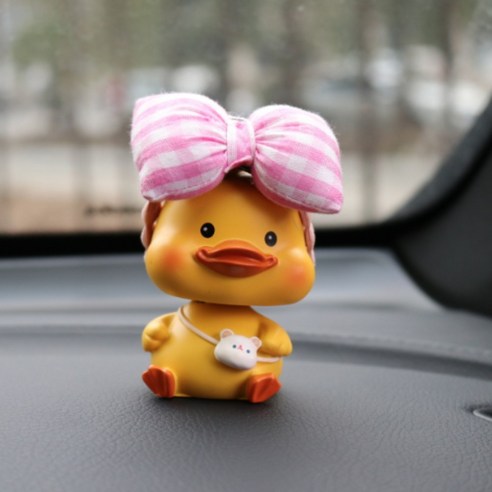 오토크루 노호혼 대시보드 악세사리 오리인형 흔들인형 AC-AC01, 1개, 땡땡이머리띠 노란오리