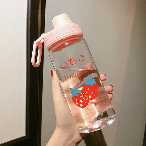 [LM] 500ml 플라스틱 물병 투명/반투명 병 귀여운 물병 카톤 딸기 물병 전화 스탠드 휴대용, 4_500ml