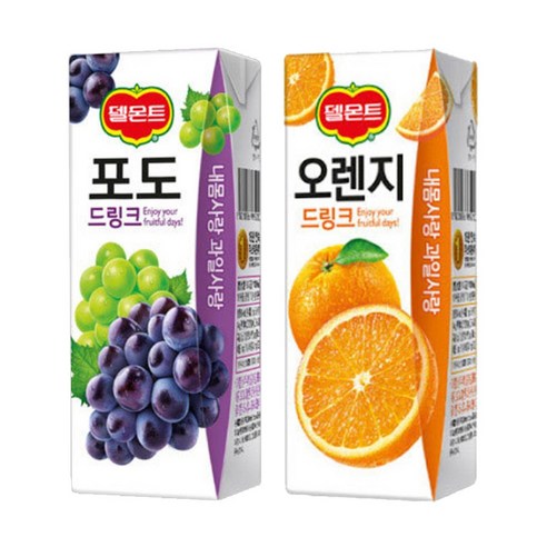 델몬트 오렌지 + 포도 드링크 190ml 각 24팩 (총48팩), 48개